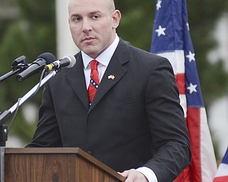 Katie Rickman | The Vindicator.Sergeant Anthony Nagle of Struthers of the United States Marine Corps 2nd tank Battalion was the speaker at the 13th anniversary of 9/11 in Austintown Thursday, Sept. 11, 2014.