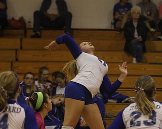 Hubbard's Alvia Sandberg (21)  spikes the ball during Thursday evenings matchup against Lakeview at Lakeview High School in Cortland.  Dustin Livesay  |  The Vindicator 09/11/14  Lakeview High School.