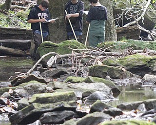        ROBERT K. YOSAY  | THE VINDICATOR..Mapping the creek and the enviroment...  Alex Thompson - Mark Sedlacko and Jonathan Miller ..-  Students in the AP environmental science class at Struthers High School will perform stream quality testing at Yellow Creek Park .. -30-