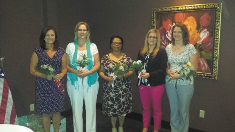 Following are officers inducted as executive officers of the Youngstown Business and Professional Women’s Club. From left are Robin Fowler, Gayle Chifolo, Delvet Ballard, Janelle Fumerola and Dee McFarland. SPECIAL TO THE VINDICATOR