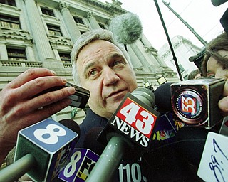 Lindsay Semple.4/11/02. Congressman James A. Traficant leaves the federal courthouse in Cleveland following the reading of his verdict.  Guilty on all 10 counts was the decision made by the 12 jurors after a 10-week trial and 27 hours of deliberation.