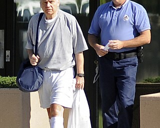 Former Ohio congressman Jim Traficant, left, is released from federal prison in Rochester, Minn., Wednesday, Sept. 2, 2009. Democrat Traficant is ending a seven-year federal prison stay for accepting bribes and other corruption charges. (AP Photo/Craig Lassig)