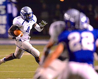 Jeff Lange | The Vindicator  Hubbard running back George Hill makes his way to the sideline for a first down in the first half of their contest against the Poland Bulldogs at Dave Pavlansky Field, Friday night.