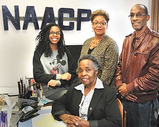 WILLIAM D. LEWIS | THE VINDICATOR
Those involved with the Freedom Fund Banquet are, seated, L.K. Williams, youth adviser; and in back from left, Desirae Hairston, youth member; Juanita Byrd, banquet chairwoman; and Steven Mickel, local NAACP president.