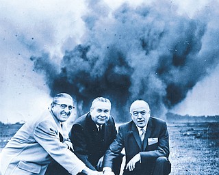 Dynamite broke the ground at the General Motors “Lucky 13th” manufacturing complex in Lordstown on Sept. 29, 1964. Chevrolet General Manager Semon E. Knudsen, Ohio Gov. James A. Rhodes and Fisher Body General Manager Robert H. Gathman joined together in pushing the plunger to break ground on the plant. The new assembly plant was Chevrolet’s 13th in the United States.