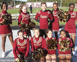 William D. Lewis the Vindicator  Dakota Hrabowy, Liberty 8th grader is the first boy in the district to be a cheerleader. He is shown cheering at a football game 9-25-14 in Liberty. Front l-r LindseyCleland, Rachel Derenzis,alexa Henry, Daja Beasley-Williams. Back Jurnee Terry, Sydney Lara, Dakota Hrabowy, Sarah Ross and Imani Seals.
