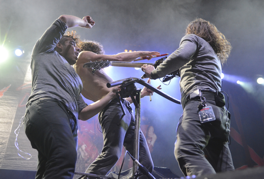 Katie Rickman | The Vindicator.Members of Nothing More perform at the Covelli Centre as an opening act for Five Finger Death Punch Saturday, Oct. 4, 2014.