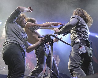 Katie Rickman | The Vindicator.Members of Nothing More perform at the Covelli Centre as an opening act for Five Finger Death Punch Saturday, Oct. 4, 2014.