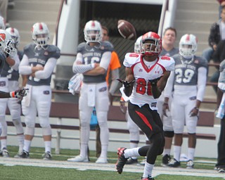 Youngstown State's Andrew Williams (80) makes a reception during the first half of Saturday afternoons matchup against Missouri State at Missouri State University.  Dustin Livesay  |  The Vindictor  10/4/14 Missouri.