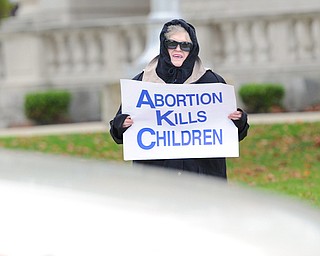 Jeff Lange | The Vindicator  Carol Zaebst, member of St. Patrick of Kinsman holds an pro-life sign during the 24th annual Life Chain held in the streets of Warren, Sunday afternoon.