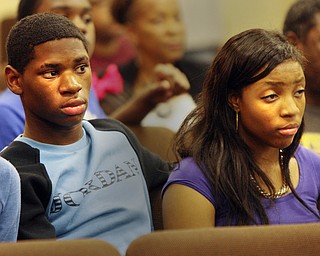 William D. Lewis The Vindicator Among those attending a seminar 9-30-14 at Metro Asembly Church in Youngstown about what to do if stopped by police were Jamon west, 14, and Sade Poindexter, 17, both of Yougnstown.