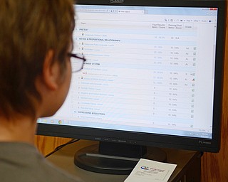 Katie Rickman | The Vindicator.Aidan Steck uses a computer to work on math problems in the library at the school on Monday, October 6, 2014.  Poland Elementary School students use computers to do math and language arts homework and tests.