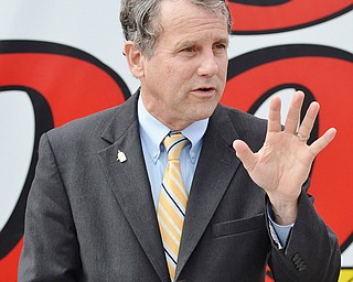 Jeff Lange | The Vindicator  Senator Sherrod Brown speaks during the ceremony held at Texas Big Dog in Warren prior to awarding Thomas Ducharme with 10 medals for his service in the military during the Vietnam War.
