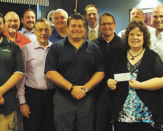 SPECIAL TO THE VINDICATOR Five students in the junior session of the Youth Leadership Mahoning Valley Class will soon be awarded scholarships thanks to a donation from the Valley Leadership Group. In the front row, from left, are Mike Gallagher, Rob Palowitz and Karen Stacey, Youth Leadership Mahoning Valley. In the second row are Tod Crowe, George Schorsten, Dr. Troy Bury and Brandon Davis. In the back are Dennis White, Mike Humphries, Steve Hanousek and Bruce Stroney.