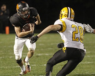 ROBERT  K. YOSAY | THE VINDICATOR.Crestview at Springfield..Springfields #11 Ryan Kohler  for a wholeas Crestivews #28 Joel Fitzsimmons  - tries to corral him