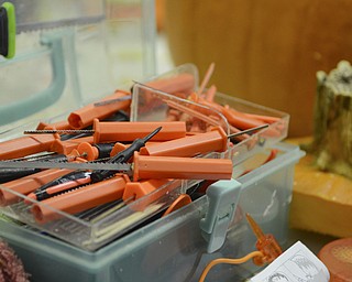 Katie Rickman | The Vindicator.Pumpkin carving tools at Fellows Riverside Garden where volunteers carved pumpkins Thursday Oct. 16-Saturday Oct. 18 for the Pumpkin Walk on Sunday, Oct. 19, 2014.