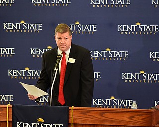 KENT, OHIO - OCTOBER 15, 2014: Eric Mansfield the Media Relations Director speaks at the podium during a press conference Schwartz Center regarding Ebola, Wednesday afternoon. (Photo by David Dermer/Youngstown Vindicator)