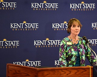 KENT, OHIO - OCTOBER 15, 2014: Angela DeJulius M.D. speaks at the podium during a press conference Schwartz Center regarding Ebola, Wednesday afternoon. (Photo by David Dermer/Youngstown Vindicator)