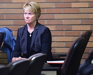 KENT, OHIO - OCTOBER 15, 2014: Beverly Warren the President of Kent State University sits in her chair during a press conference Schwartz Center regarding Ebola, Wednesday afternoon. (Photo by David Dermer/Youngstown Vindicator)