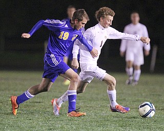 William D. Lewis The Vindicator SR's Brooks Thomas(1) and LakeCenters Riley Shultz(19)) go for  the ball f during 10-21-14 action at SR.