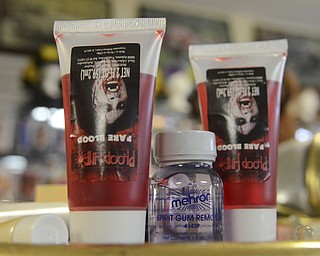 Katie Rickman | The Vindicator.Fake blood and Spirit Gum Remover on display at Quincy's Costumes in Youngstown on Tuesday, Oct. 21, 2014.