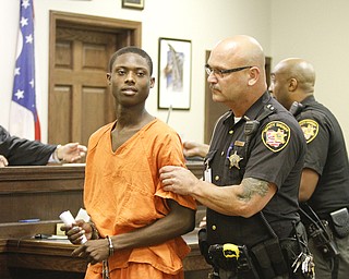 Deputy Mike Taylor escorts suspect Ricki D. Williams IV, 18, of Youngstown, into court during the murder case of Gina Burger in July of 2014.
