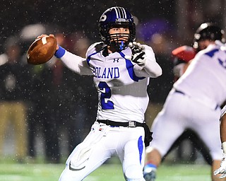 CANFIELD, OHIO - OCTOBER 31, 2014: Dom Petrony #2 of Poland drops back to pass during the 3rd quarter of Friday nights OHSAA football game. (Photo by David Dermer/Youngstown Vindicator)