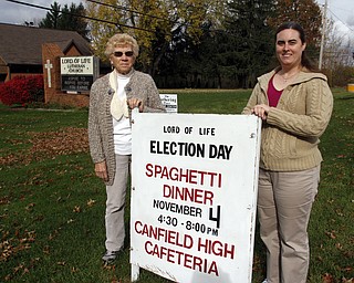  .          ROBERT  K. YOSAY | THE VINDICATOR.Lor d of Life Lutheran church in Canfield is having their annual voting day spaghetti dinner -   Doris Puerner and Pastor Becky Zielke..-30-