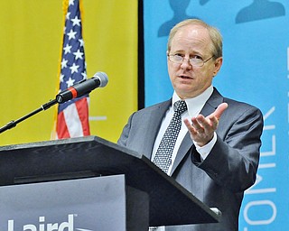 Jeff Lange | The Vindicator  Senior Vice President of Wireless Automation and Control Solutions Rick Morse speaks about the company and it's future, Thursday morning at Laird in Warren.