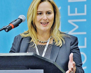Jeff Lange | The Vindicator  JobsOhio Managing Director Kristin Tanner speaks about Laird, Thursday morning before the tour of the building in Warren.