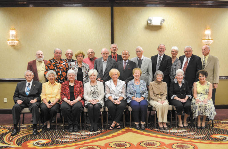 SPECIAL TO THE VINDICATOR
Poland Seminary High School Class of 1954 gathered for its 60th reunion Sept. 27 at the Holiday Inn in Boardman. Those attending, in the front row from left, are Jon Bolander, Barbara Hope, Nancy Kissell, Carolyn Smolan, Rita Flamino, Mary Lou Stricklan, Judy McCreery, Marlyn Opritza and Marijane Walker. In the middle are Jack Bishop, Vera Sylvester, Dean Boyer and Bruno Bovo. In back are Don Myers, Robert Pennell, Dean Worsencroft, Peter Roman, Dr. Conner White, John Pompeii, Marsha Blasko, David Williams and Tom Smolan.