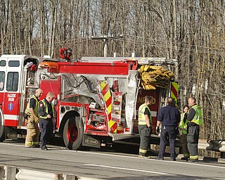        ROBERT K. YOSAY  | THE VINDICATOR..A multivehicle accident on the Ohio Turnpike in the Westbound lanes near Kirk Rd in Austintown - According to sources one was killed as well as multiple vehicles including a Canfield Fire Truck . Ohio Turnpike truck and several cars