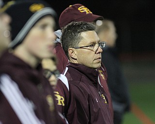 William D Lewis The Vindicator  SR' coach Joe Staffeld watchesplayoff action in Wadsworth 11-5-14.