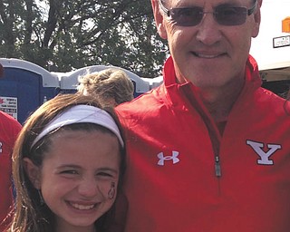 Best tailgating experience ever! Bree Latell, age 9, meeting President Tressel at the YSU Penguins tailgate! Submitted by Jen Latell.