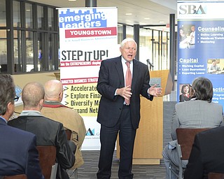 Katie Rickman | The Vindicator.Gill Goldberg, SBA District Director speaks during the Youngstown Emerging Leaders graduation at Williamson College of Business Administration Atrium on Wednesday, Nov. 5, 2014.