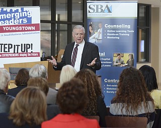 Katie Rickman | The Vindicator.Richard Sheridan, an Emerging Leaders Program instructor addresses graduates of the program and their family members at the graduation ceremony in the atrium of Williamson College of Business Administration on Wed. Nov, 5, 2014.