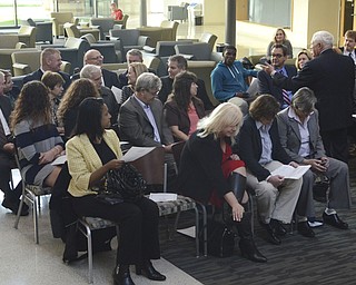 Katie Rickman | The Vindicator.Gil Goldberg, SBA District Director addresses graduates of Emerging Leaders and their family members at the graduation ceremony in the atrium of Williamson College of Business Administration.