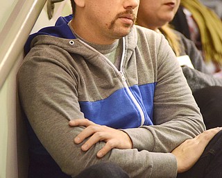 Katie Rickman | The Vindicator.Nick Wolf of Youngstown is a current YSU student, he among many other local artists crowd in to a lecture hall at McDonough Museum of Art for a Power of The Arts on Wednesday, Nov. 5, 2014.