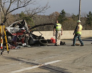        ROBERT K. YOSAY  | THE VINDICATOR..A multivehicle accident on the Ohio Turnpike in the Westbound lanes near Kirk Rd in Austintown - According to sources one was killed as well as multiple vehicles including a Canfield Fire Truck . Ohio Turnpike truck and several cars