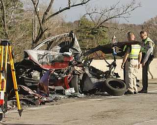        ROBERT K. YOSAY  | THE VINDICATOR..A multivehicle accident on the Ohio Turnpike in the Westbound lanes near Kirk Rd in Austintown - According to sources one was killed as well as multiple vehicles including a Canfield Fire Truck . Ohio Turnpike truck and several cars