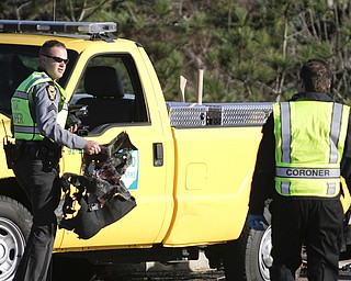        ROBERT K. YOSAY  | THE VINDICATOR..A multivehicle accident on the Ohio Turnpike in the Westbound lanes near Kirk Rd in Austintown - According to sourcesone was killed as well as multiple vehicles including a Canfield Fire Truck . Ohio Turnpike truck and several cars