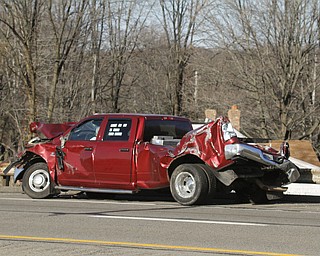        ROBERT K. YOSAY  | THE VINDICATOR..A multivehicle accident on the Ohio Turnpike in the Westbound lanes near Kirk Rd in Austintown - According to sourcesone was killed as well as multiple vehicles including a Canfield Fire Truck . Ohio Turnpike truck and several cars