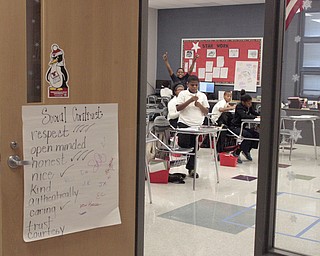        ROBERT K. YOSAY  | THE VINDICATOR..Discovery at Volney 3- 8th grade - ..Reminder for social conduct on a door of classroom..-30-.
