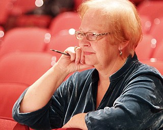 William D Lewis The vindicator  Becky Heikkinen, Canfield HS theater teacher watches during 110614 rehersal of Ragtime at Canfield HS.