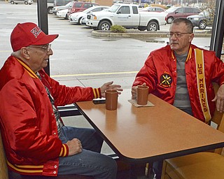 Katie Rickman | The Vindicator. Jack Kidd, on left and Ken Jackubec (both of Austintown) have coffee and talk at Panera Bread Co. in Austintown coffee on Friday, Nov. 7, 2014. Kidd served in the Air Force 1962-1966 and Jackubec served in the Marines 1964-1968.