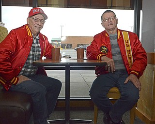 Katie Rickman | The Vindicator. Jack Kidd, on left and Ken Jackubec (both of Austintown) pose for a photo at Panera Bread Co. in Austintown while having coffee on Friday, Nov. 7, 2014. Kidd served in the Air Force 1962-1966 and Jackubec served in the Marines 1964-1968.