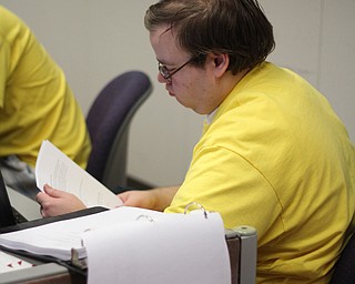 Youngstown State's Richard Elrod works through a problem with his team during the International Collegiate Programming Competition in Meshel Hall on the campus of Youngstown State University on Saturday morning.  Dustin Livesay  |  The Vindicator  11/8/14  YSU.