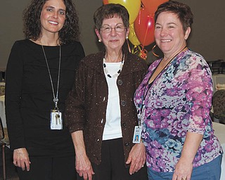 SPECIAL TO THE VINDICATOR Rita Vogt, center, received the Janet L. Patterson Award for Volunteer of the Year at Sharon Regional Health System’s annual volunteer awards luncheon. Presenting the award was Sharon Regional’s Michelle Schmader, left. Representing the SRHS Cancer Care Center, where Vogt volunteers, was Becky Foster, right.