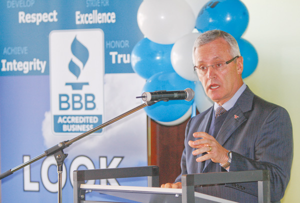 Youngstown State University President Jim Tressel was the featured guest speaker at the Better Business Bureau’s 2014 Annual Meeting of Accredited Businesses on Wednesday at the Covelli Centre in Youngstown.
