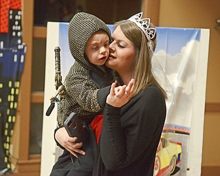 Katie Rickman | The Vindicator.Diana Powell of Poland slow dances with her 3-year-old son Aiden Powell at the Mom and Son Date Knight at Boardman Park, Nov. 15, 2014. Powell's son dressed as a knight and she dressed as a queen.